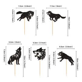 Ercadio 25 PCS Black Wolf Cupcake Toppers Silhouette Black Glitter Cupcake Topper Wolf Cupcake Decoration Picks Animal Theme for Baby Shower Kids Birthday Party Decoration Supplies