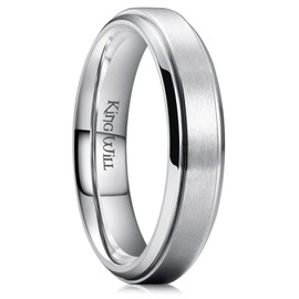 King Will BASIC 5mm Silver Titanium Wedding Ring Brushed Finished Wedding Band Comfort Fit Stepped Edge 9.5
