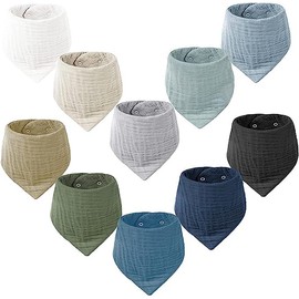 VOMARHUG Muslin Baby Bibs, Pack of 10 Drool Bibs Baby, Muslin Triangular Scarf Baby, Super Absorbent Organic Cotton Neckerchief Baby, Bib for Infants Toddlers, Multicolour Blue
