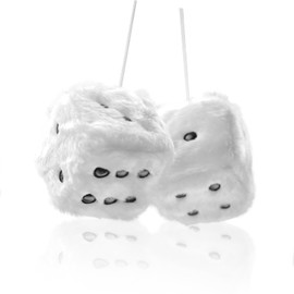 Pair 3” Inch Hot Stamped Polka Dot Fuzzy Plush Dice, Cute Retro Plush Car Interior Accessories for Car Rearview Mirror Hanging Decoration(White)