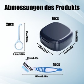 Zahnspangendose Set, 1 Prothesendose + 1 Prothesenbürste + 2 Zahnspangenentferner, Blaue Zahnprothesen Box für Hygienische Aufbewahrung, Ideal für Reisen und Täglichen Gebrauch