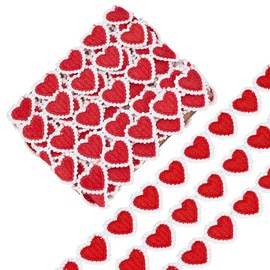 GORGECRAFT 5 Yards 23mm Red Heart Lace Trim Heart-Shaped Embroidered Woven Ribbon White Edging Trimmings Applique for DIY Sewing Crafts Clothing Curtain Skirt Bags Embellishments for Valentine's Day