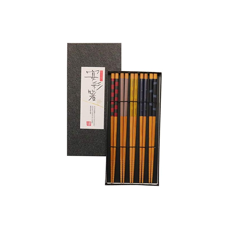 Ishida Chopsticks Gift Set of 5 Black Pasting Box, Soot