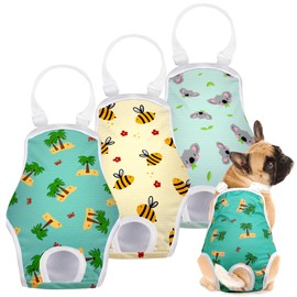 Jollywoods 3 Pack Washable Female Dog Diaper Onesie Sanitary Pantie with Adjustable Suspender, Reusable Fixed Doggie Diapers, Super Absorbent Leakproof for Small Toy Dog in Heat Cycle XS/S