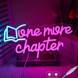 One More Chapter Neon Sign Read Book Neon Light for Wall Decor Dimmable Pink Letter Reading LED Neon Sign for Study,Library,Book Shop,Classroom Decoration