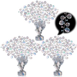 CraftyDream 3 Table Decorations Disco Metallic Gleam Foil Spray Centerpieces Silver Disco Ball Glitter Plastic Spray Table Centerpiece for 60 70 80 Disco Birthday Bachelorette Cowgirl Party Decoration
