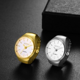 JewelryWe Women's Ring Watch Finger Watch Analogue Quartz Watch Elastic Ring Band Watch Ring Gift for Girls Black White Red Pink, Bar scale - set of 2