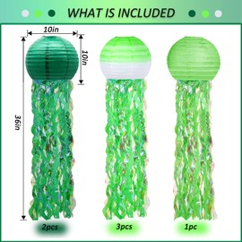 MEIDUO 6 Packs Jellyfish Paper Lanterns Hanging Mermaid Wishes Lantern Gradient Green Mint Green Ocean Theme Party Supplies Great for Kids Birthday Decors, Baby Shower Baby Room