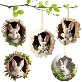 Easter Pendant Rabbit Easter Decoration, Pack of 5 Easter Decorations for Hanging, Easter Decoration for Hanging, Acrylic Pendant Easter, Easter Bunny Decoration, Easter Bunny Pendant for Easter