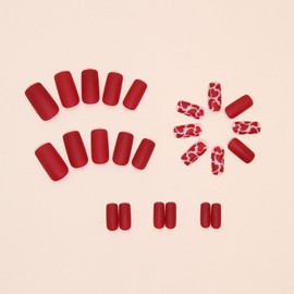 Red Press on Nails Heart Fake Nails with Glue Matte False Nails Square Nails Press on Acrylic Nails Full Cover Glue on Nails Medium Static Nails White Stick on Nails for Women Nail Art Manicure 24 Pcs