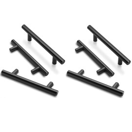 ANSIEDIO Kitchen Cupboard Handles Black - 6 Pack Stainless Steel Drawer Handles 96mm Cabinet Handles T Bar Kitchen Door Handles
