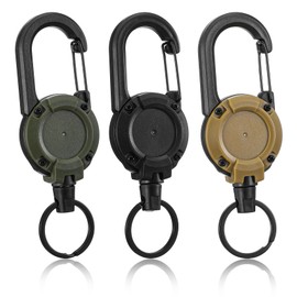 Heavy Duty Retractable Keychain, heavy duty key ring 3 Pack - Tactical ID Badge Reel with Key Ring, Outdoor Retractable Badge Holder, ID Badge Holder Reel, Multitool Carabiner Key Holder for Keychain