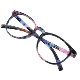 Blue Light Blocking Glasses for Women, Anti Eyestrain, Computer Reading, TV Glasses, Stylish Oval Frame, Anti Glare (Pink Floral, 1.00 Magnification)