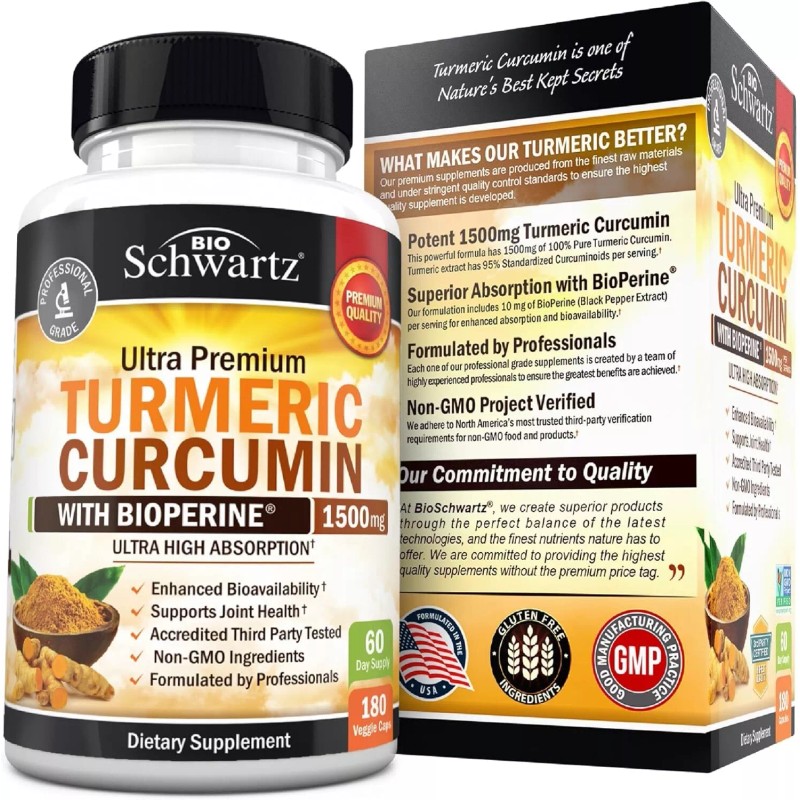 BioSchwartz Turmeric Curcumin with Black Pepper Extract 1500mg High Absorption