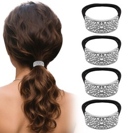 Oblihumoy Rhinestone Hair Ties for Women Elastic Crystal Scrunchies Fashion Hair Bands Silver Ponytail Holder Elegant Hair Accessories