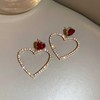 Yheakne Boho Crystal Heart Earrings Red Ruby Heart Stud Earrings