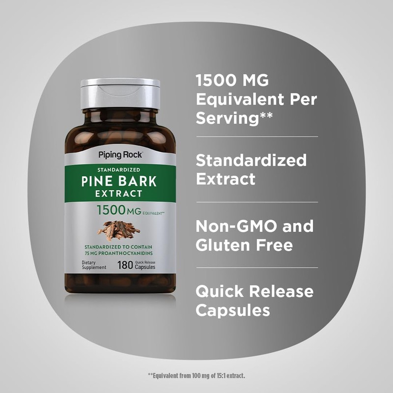 Piping Rock Pine Bark Extract Capsules | 1500mg | 180