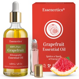 Essencetics Grapefruit Essential Oil Blend - 4oz Glass Bottle with Dropper & Roll-on - 100% Pure & Organic Essential Oil for Skin & Hair Care - Therapeutic Grade - Perfect for Aromatherapy & Diffuser
