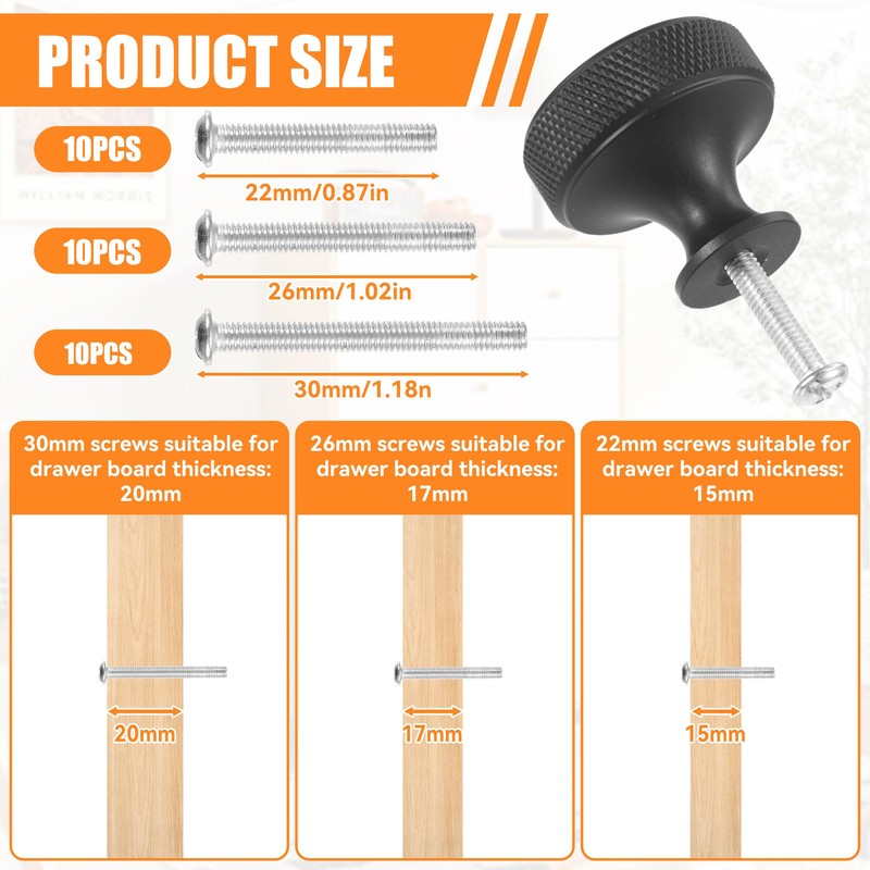 worahroe 10 Pcs Cabinet Knobs Black Matte Metal Round Knurled