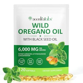 Oregano Oil Capsules, Organic Oregano Oil Wild Oregano Oil 6000 mg with 200 mg Black Cumin Oil, 120 Soft Capsules Essential Oregano Oil Capsules, Immune Support and Antioxidant, GMO Free