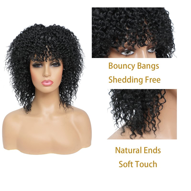 Fallsea Black Afro Curly Wigs For Black Women Short Kinky