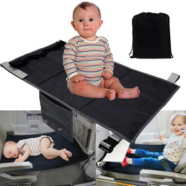 WYFCR Airplane Bed, Portable Foldable Toddler Travel Bed, Carrying Travel Airplane Seat Extender Aeroplane Bed for Kids Rest Legs and Lie Down,Airplane Footrest Hammock Baby Travel Essentials(Black)