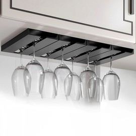 DESONAUT Wine Glass Holder Stemware Rack Hanger Under Cabinet or Counter for Bar,Kitchen and Restaurant Set of 4(black)
