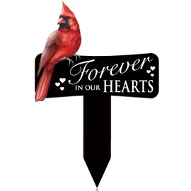 Hicarer Cardinals Grave Markers Cardinals Memorial Gift Metal Sympathy Stakes for Cemetery Memorial, Garden Yard, 11.8 x 7.87 Inch(Forever in Our Hearts)