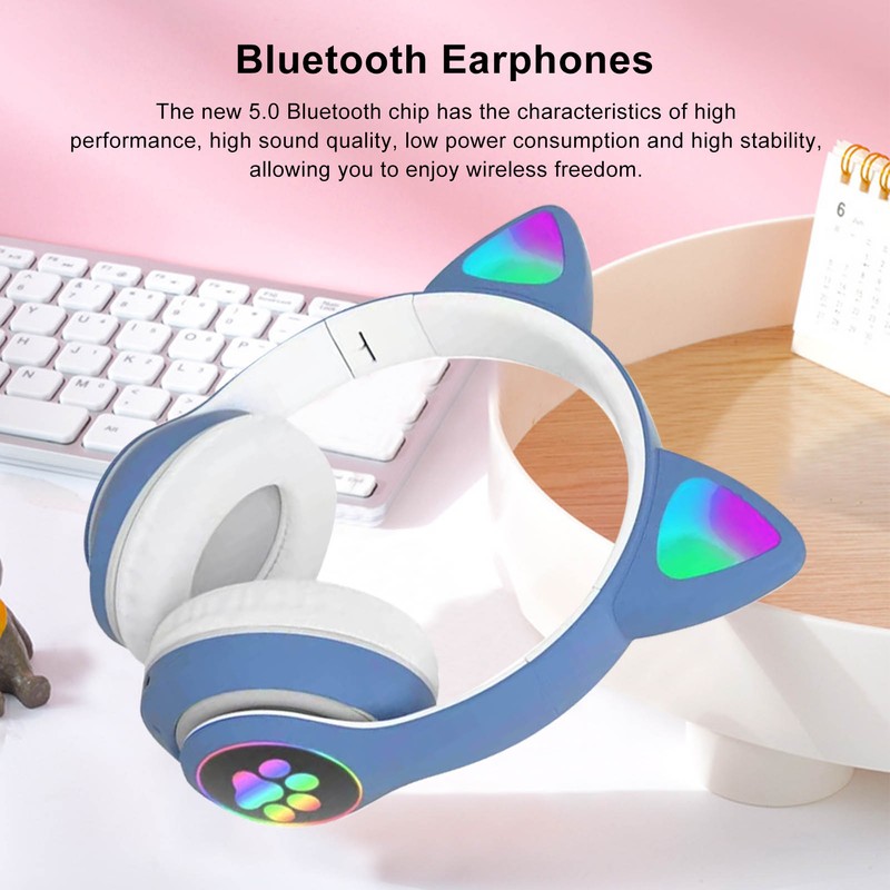 LXB39C Kids Headphone Bluetooth 5.0 Foldable Wireless Glowing Music Cat