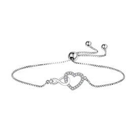 HSAJS Bracelet for Women Silver Heart Pendant Bracelet with Zircon Friendship Bracelet Adjustable Bracelet Valentine's Day Birthday Christmas Gift, Stainless Steel