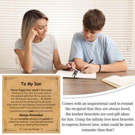 EPIRORA Gifts for Son from Mom Dad- Black Braided Leather Infinity Knot Bracelets for Men Boys, Son Jewelry Gifts for Christmas Birthday Graduation Anniversary Valentine's Day