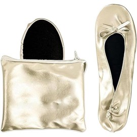 ZWD Women's Portable Foldable Ballet Flats Shoes Roll Up Slippers for Travel Wedding (Champagne Gold,Small)