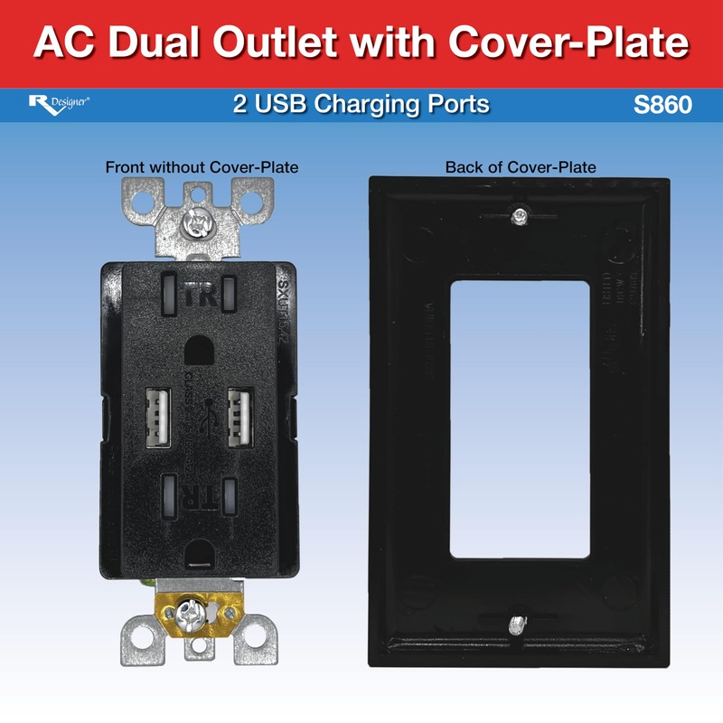 RV Designer S860, AC Dual Outlet with Cover & 2