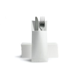 AROBA 50 x Airlaid Cutlery Napkins (White, 32 x 40 cm), High-Quality Napkin Pockets, Ready-Folded Cutlery Pockets, Fabric-Like Airlaid Napkins