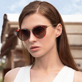 Carfia Fashion Polarized Sunglasses for Women Hand-crafted Acetate Sunnies CA5012 Brown Gradient