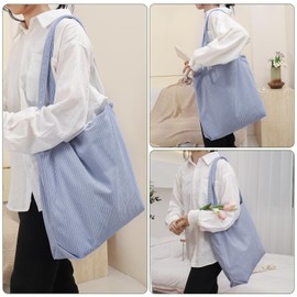 RZMAYIS Corduroy Tote Bag with Zipper, Women's Large Capacity Hobo Tote Bag for College, Work, Travel, Shopping, Daily Use (Blue)