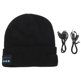 LED Beanie Hat with Headphones Wireless Black Musical Knitted Cap for Running Hiking Camping