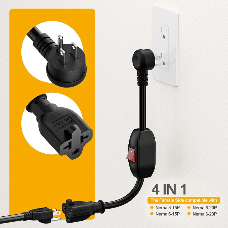 Angled Four-in-One Heavy Duty On/Off Switch Extension Cord 12-AWG 15A