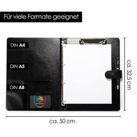 OfficeTree Clipboard Folder A4 with Lid - Writing Case Black - Work Folder with Ring Binder - Clipboard DIN Folder Organiser - Includes A4 Pad and Ballpoint Pen