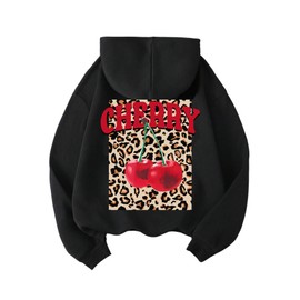 RoseSeek Women's Cherry Cheetah Print Hoodies Long Sleeve Pullovers Sweatshirts Trendy Fall Clothes Black Cherry M