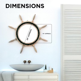 Nagina International Aged Ships Wheel Mirror with Rust Surface and Antiqued Weathered Wood a Big 29" Diameter