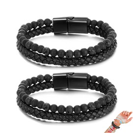 Pulsera de abalorio de piel de ágata natural, Humanic+ Maxhematie pulseras de abalorio Volcanicx bienestar y ansiedad para aliviar el estrés, pulseras de piel en capas, regalos para hombres y mujeres,