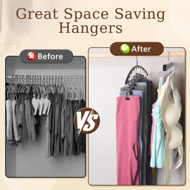 Volnamal 2 Pack Legging Organizer& Bra Hanger, 2 in 1 Space Saving Hanger Max 30 Leggings & Bras Capacity for Closet Organizers and Storage, Metal Yoga Pant Hangers& Foldable Wood Tank Top Organizer