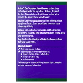 Nature's Own Complete Sleep Advanced for Stress Relief Tablets 60 - With Ziziphus, Hops, & Lactium - Traditionally used to Calm Nerves, Reduce Sleeplessness & Time Taken to Fall Asleep