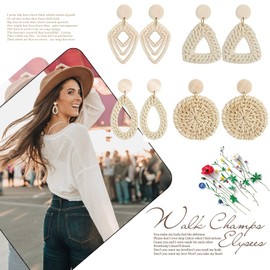 Flongo Bohemian Earrings Set, Tassel Hoop Earrings, Tassel Drop Pendant for Women, Girls, Summer, Beach, Base Metal