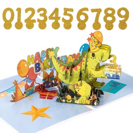 HOMANGA Dinosaur Birthday Card for Boys Girls Kids, Dinosaur Birthday Card for 1/2/3/4/5/6/7/8/9 Year-Old Boys, Birthday Pop Up Card for Son, Daughter, Nephew, Niece, Grandson, Granddaughter, 15x20 cm
