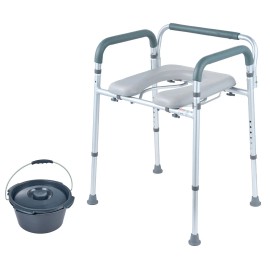 Adjustable Height Commode Chair With Removable Bucket Padded Seat Arms 350 Lbs Capacity Raised Toilet Seat Hospital ChairDefault: Default