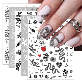 5Sheets Snake Nail Art Stickers,3D Self-Adhesive Animal Snake Nail Sticker Nail Decals Cartoon Snake Design Nail Supplies Animal Nail Decoration for Women Girls Manicure Tips DIY Nails Accessories