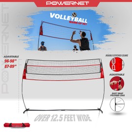 PowerNet Freestanding Volleyball Warm Up Net with Large Ball Bag Bundle, Portable Design for Indoor Or Outdoor Use, Foldable One Piece Quick Setup Frame, Great for Hitting Serving Drills