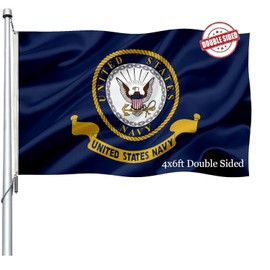 Bandera con emblema de la Marina de Estados Unidos de doble cara 4 x 6 para exteriores, banderas militares navales resistentes - Bandera de la Marina de los Estados Unidos con 2 ojales de latón y 4